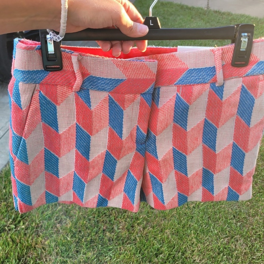 Ann Taylor LOFT The Riviera Shorts SIZE 0 Chevron Coral Pink Blue 4" Inseam *NWT